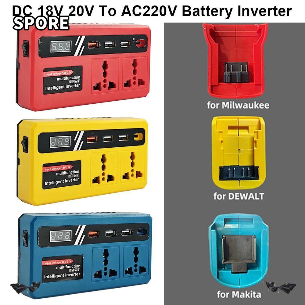 SPORE 1Pcs Smart Transformer, 18v 20v To 220v Multifunctional Battery Inverter, Dual Plug 120W with 4 USB LED Socket Outdoor Work Inverter