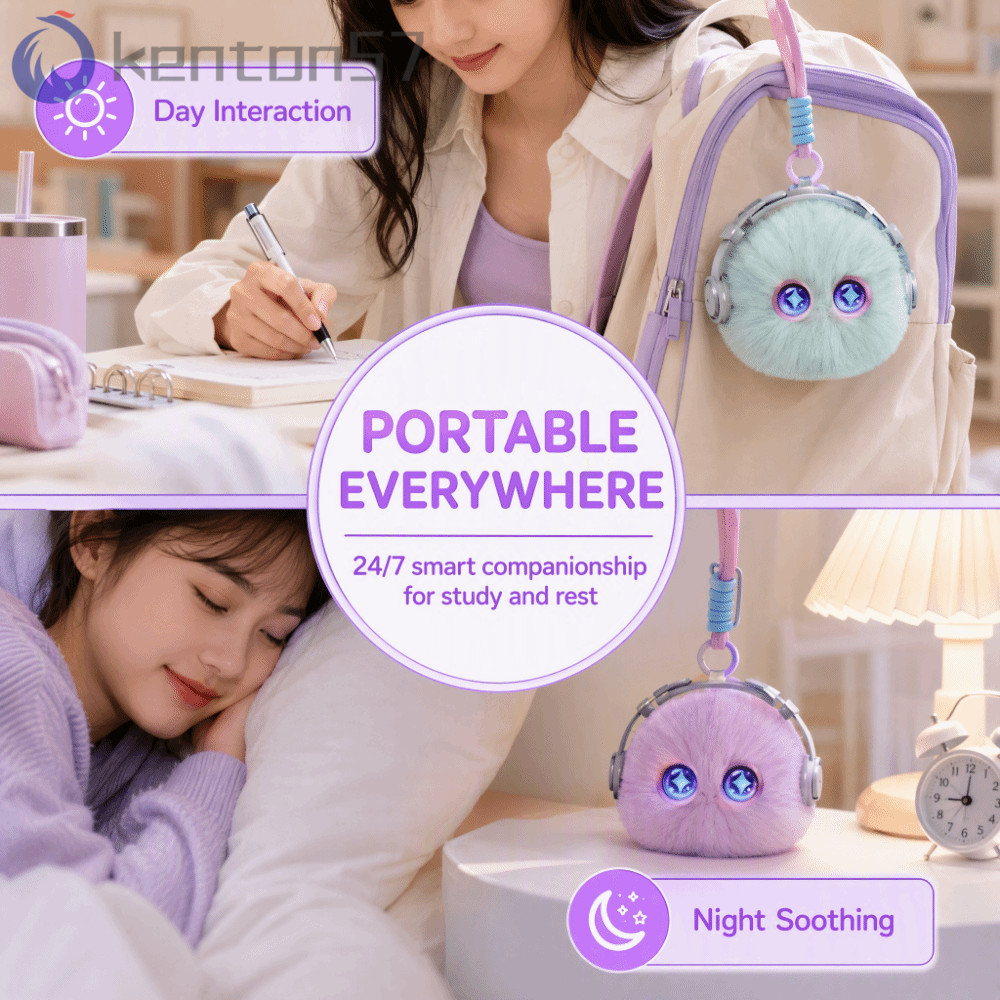 KENTON AI Plush Companion Pendant, Interactive Talking Cute Design AI Cat Keychain, AI Buddy Desk Buddy Soft Plush 66 Languages Interactive AI Cat Plush Toy Birthday Present