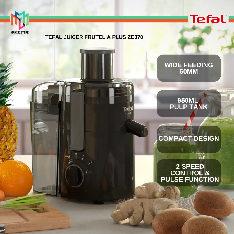 Tefal ZE370 Frutelia Plus Juicer Wide Feeding 60MM 2 Speed Control & Pulse Function ZE370 Mesin Jus