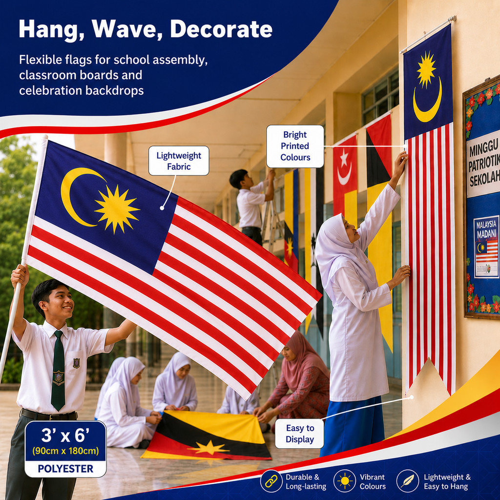 Bendera Malaysia Flag Malaysia 3x6ft 2x8ft 2x4ft Classroom / Office Assembly/ 马来西亚国旗