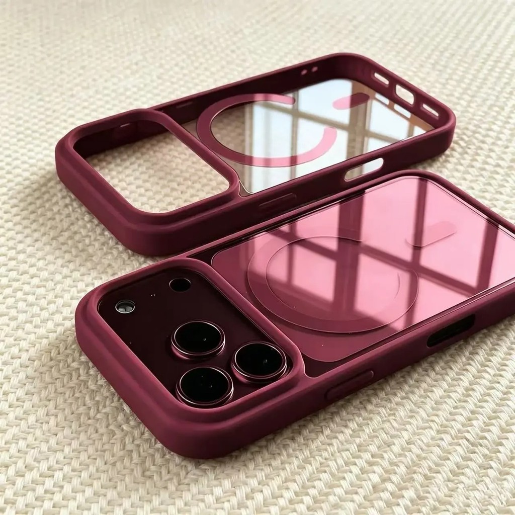 Acrylic magnetic matte texture silicone border phone case For iPhone 17 18 16 15 14 13 12 11 Pro Max Plus Air Cover