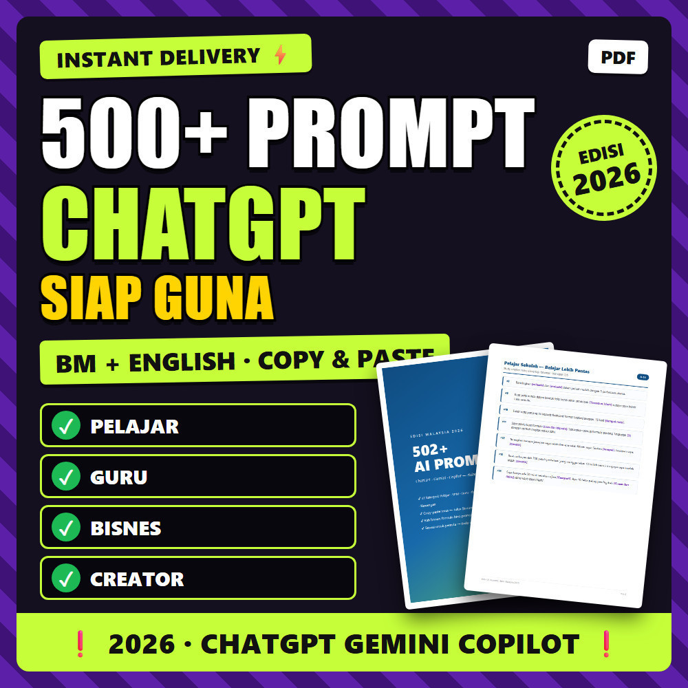 [Auto delivery] 500+ Prompt ChatGPT Bahasa Melayu | Siap Guna untuk Bisnes Guru Pelajar Creator | AI 2026 .