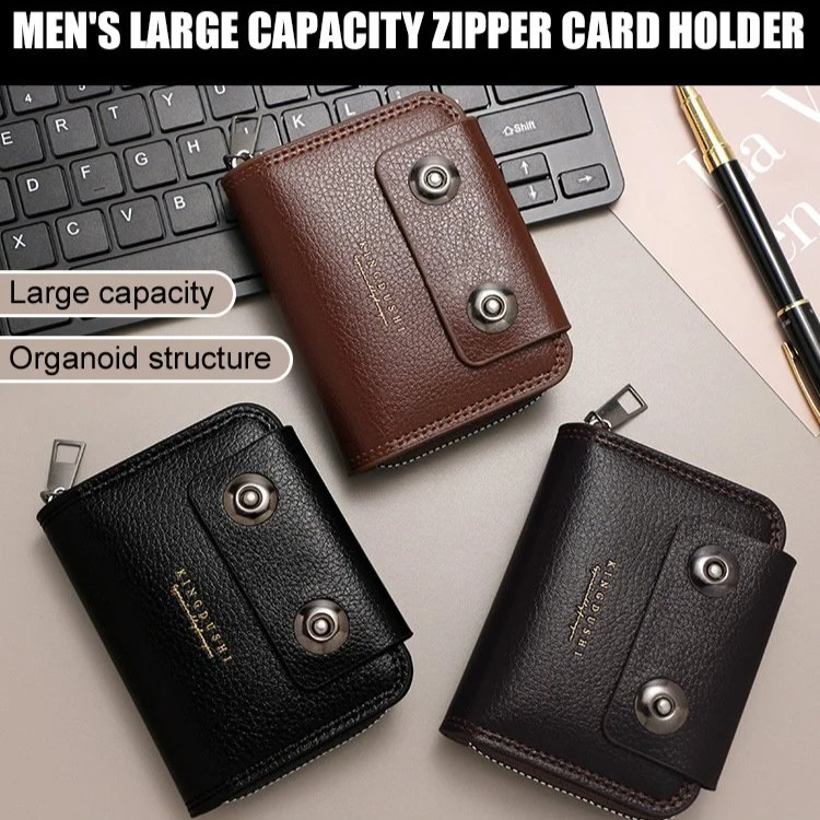 RFID Men's Large Capacity Zipper Card Holder Man Short Purse Antitheft ID Credit Card Holder