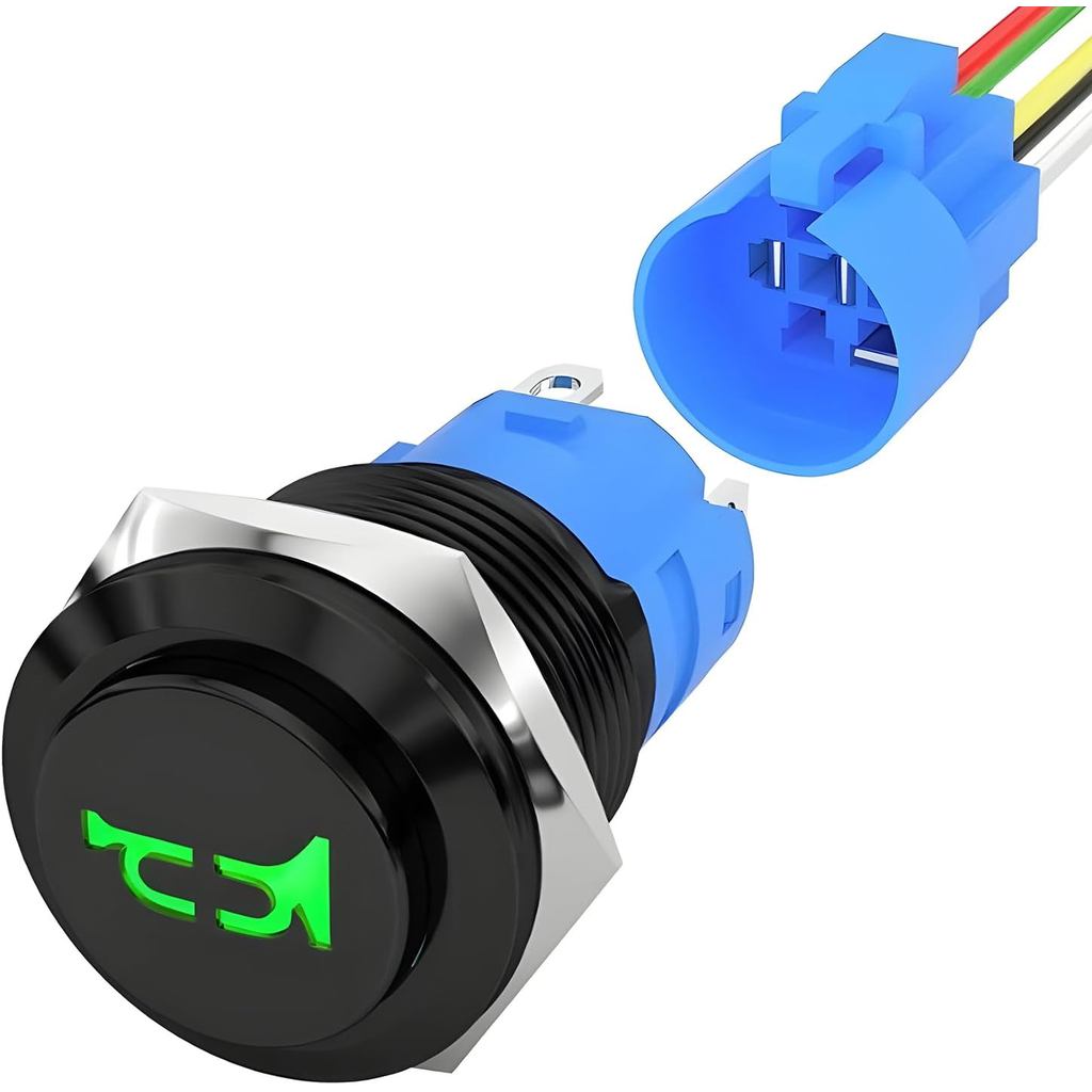 Suis Butang Tekan Sementara 16MM untuk Pembesar Suara, Lubang Pemasangan 5/8" 1NO 1NC SPDT dengan Suis Pra-Pendawaian, Suis Pembesar Suara LED 12V dengan Cangkang Keluli Tahan Karat untuk Kereta (Hijau)