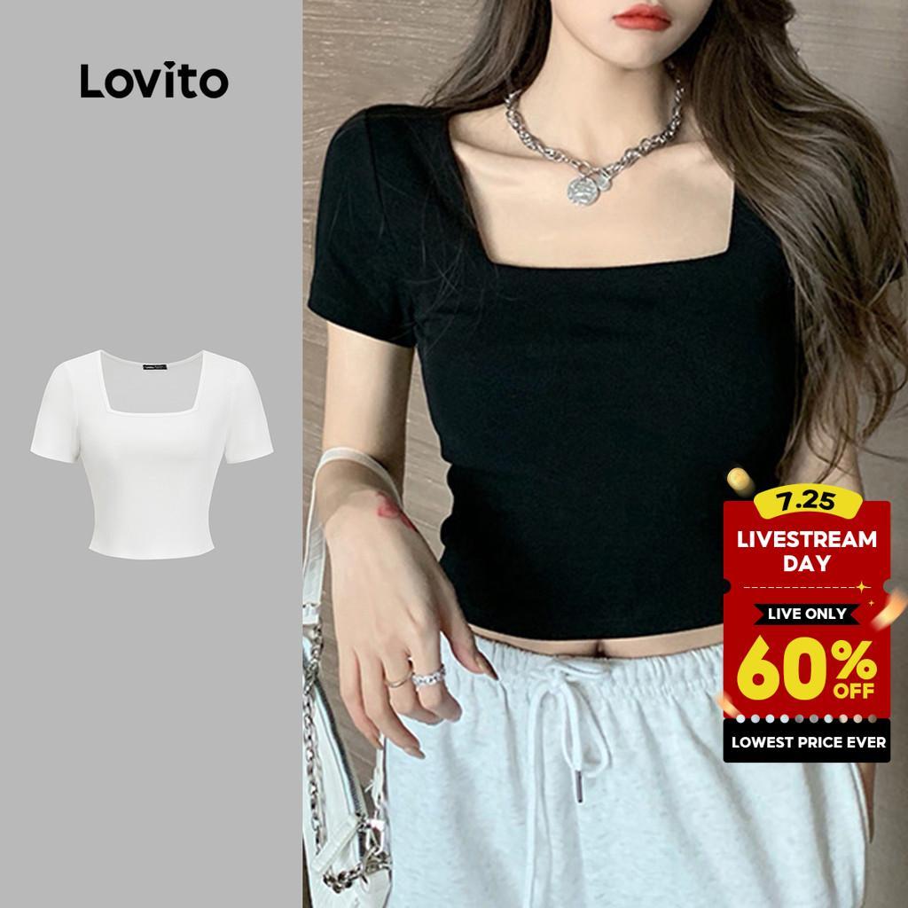 Lovito Casual TShirt Plain Basic Square Neck TShirt for Women Plus Size Friendly LNE11006 (Multicolor) Lovito Casual Tshirt Kosong Asas Tshirt Leher Segiempat Untuk Wanita Mesra Saiz Besar LNE11006 (pelbagai Warna)