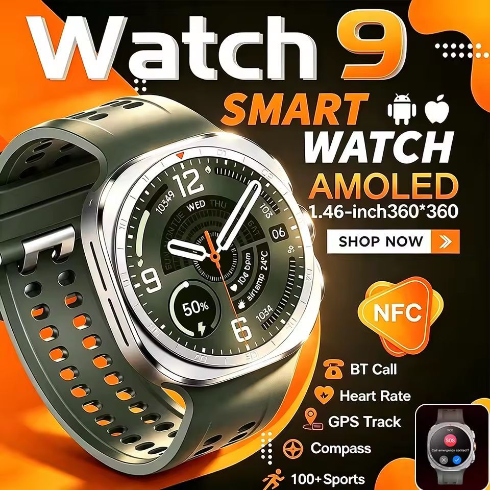 2026 New Smart Watch 9 Ultra 1.52-inch AMOLED Heart Rate Blood Pressure ChatGPT NFC Compass Clock Bluetooth Call Waterproof Smartwatch Men Women