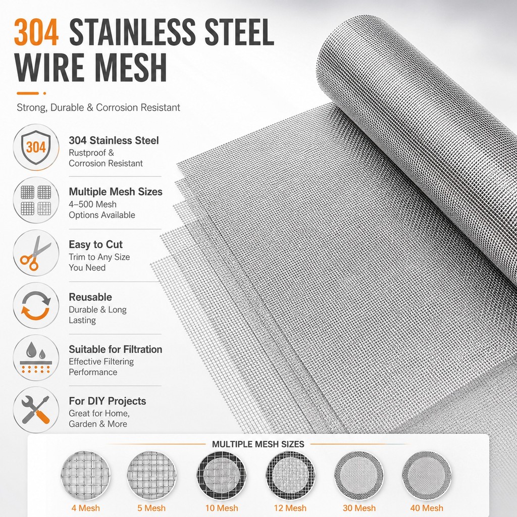 1pc 4-500 Mesh 304 Stainlesss Steel Woven Wire Mesh Filter Screen Sheet Metal Sieve Net for Oil Water Fuel Filter Repair DIY Aquarium