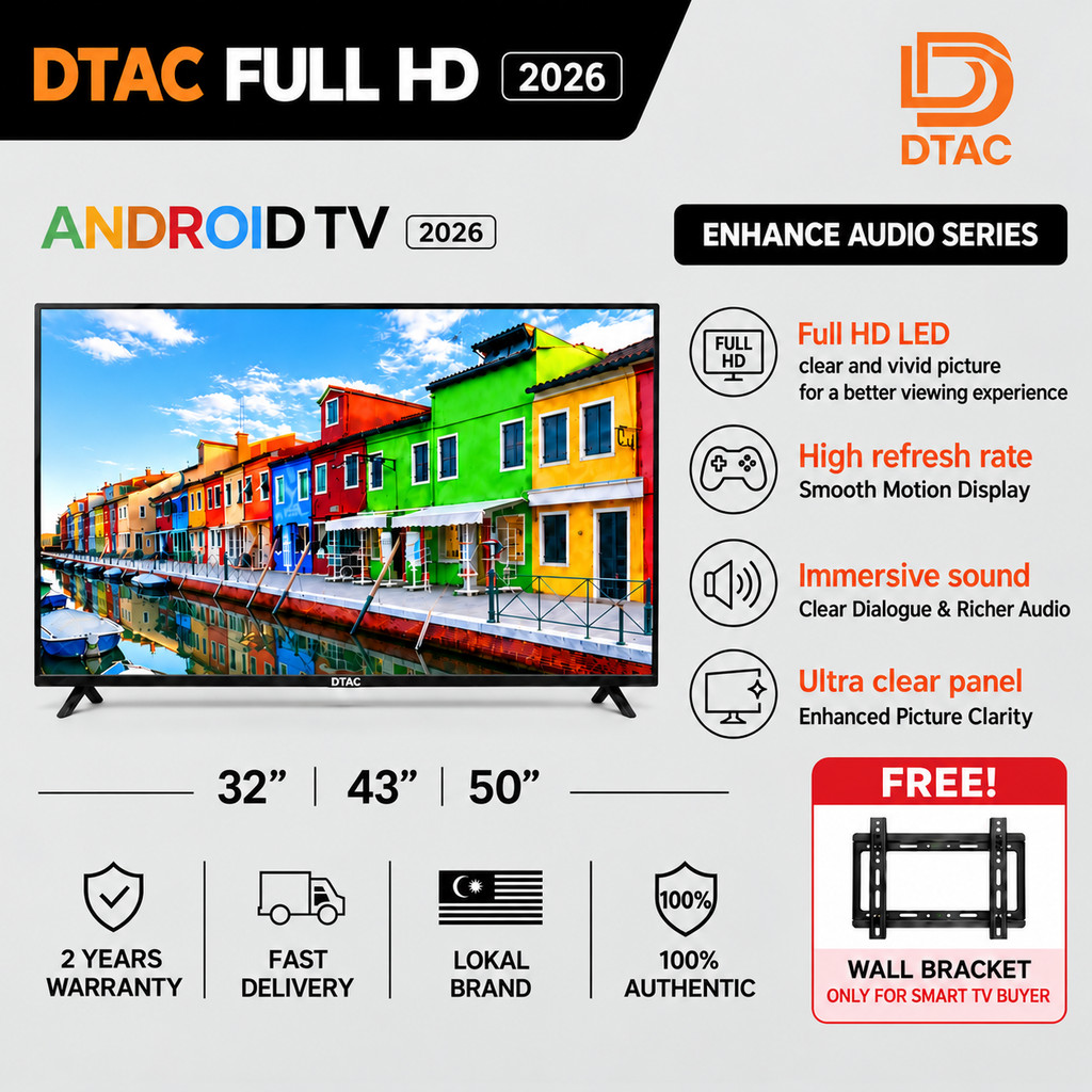 Televisyen Pintar DTac TV Smart 32inch/40inch/43inch/50inch Netflix Hdmi HD LED TV Android Murah