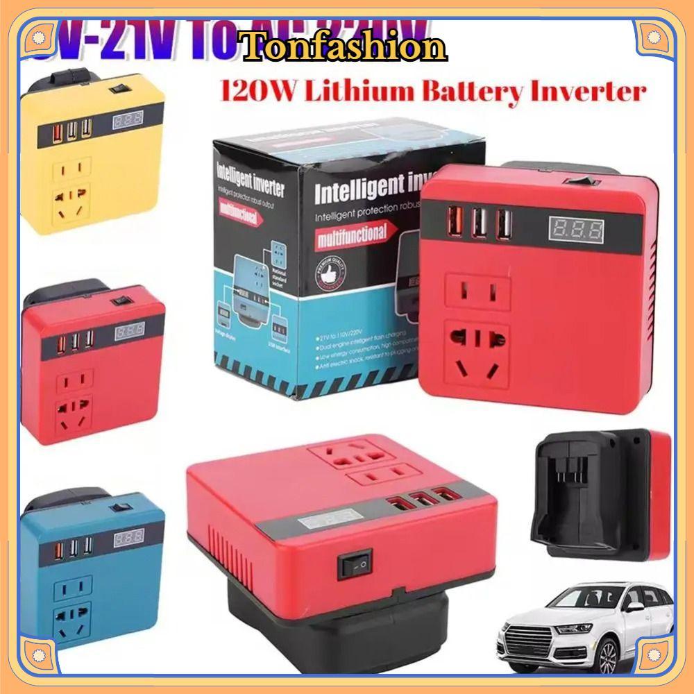 TONFASHION 1Pcs Smart Transformer, 120W 18V 20V To 220V Battery Inverter, Dual Plug Household Multifunctional Outdoor Work Inverter