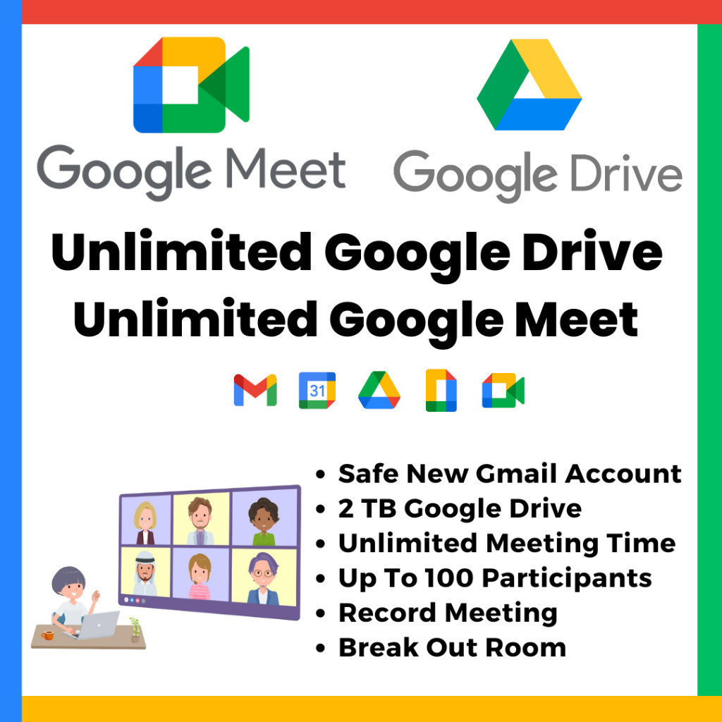 Gemini AI Pro 2TB Google Storage Google Meet New Account (Unlimited Meeting, Record, 100 Participant)