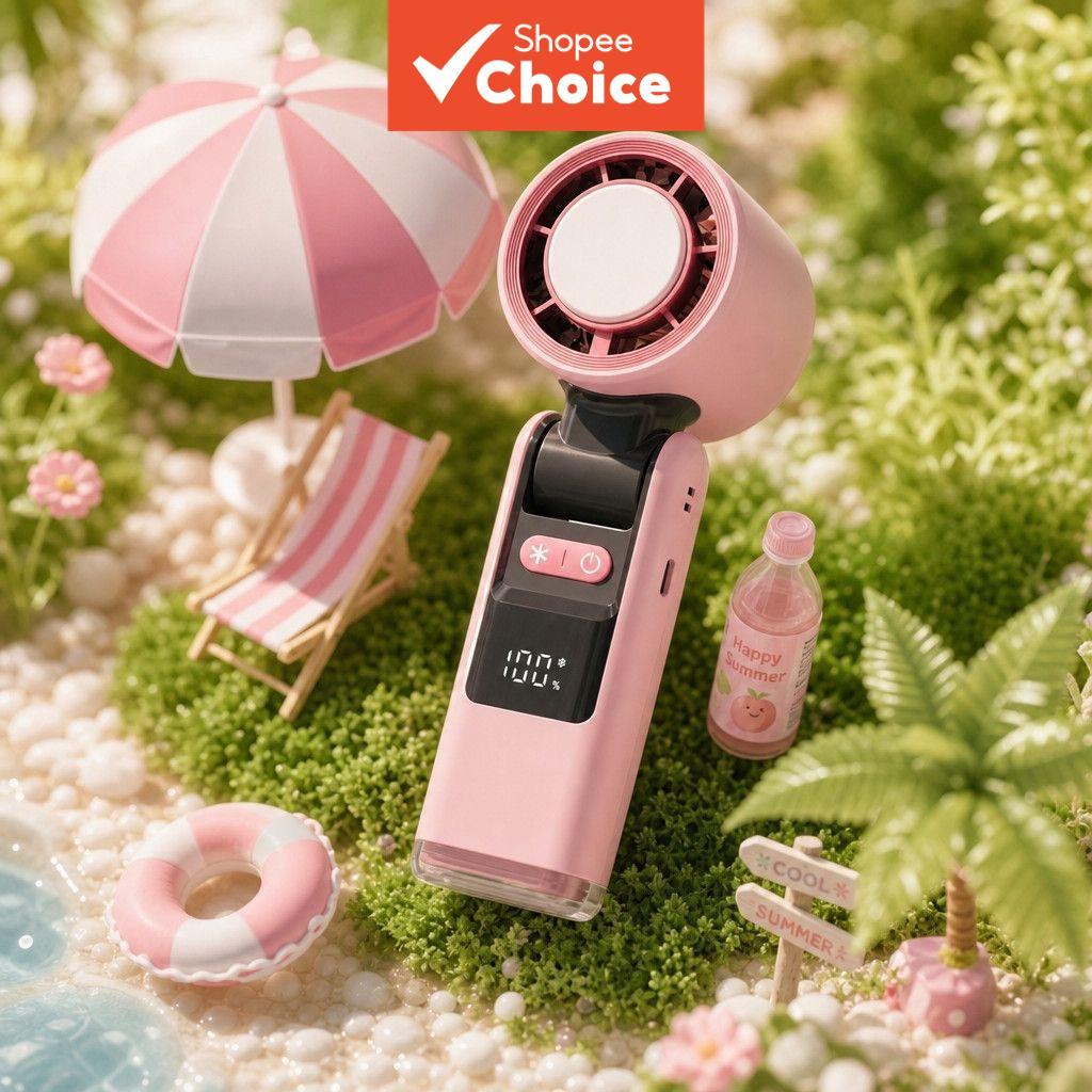 Portable Handheld Cooling Fan, High Speed Turbo Fan with Lights and LED Display, USB C Rechargeable Fan for Camping/Travel/Outdoor Kipas Tangan Mudah Alih, Kipas Turbo Kelajuan Tinggi dengan Lampu dan Paparan LED, Kipas Boleh Cas USB-C untuk