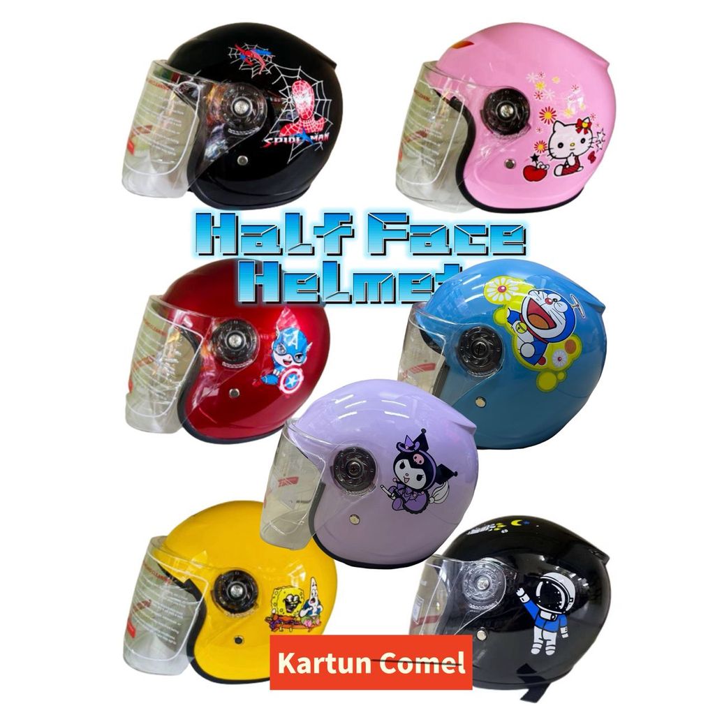 Ready Stock !!! Helmet Motorcycle for Children Half Surface Safety Helmet for Kids Cartoon Design / helmet budak