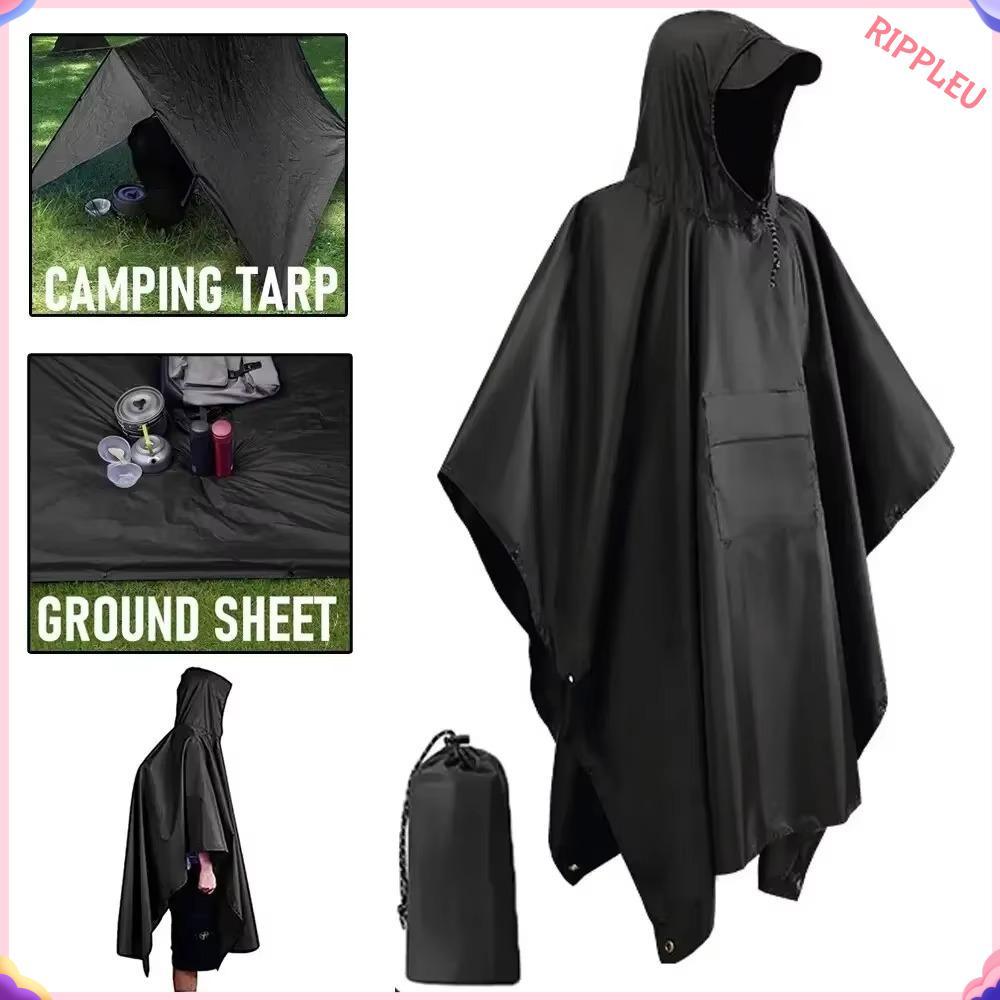 RIPPLEU Outdoor Raincoat, Waterproof 3 in 1 Rain Poncho,  Hooded Sleeve Lightweight Multifunction Rain Cover Hiking Travel