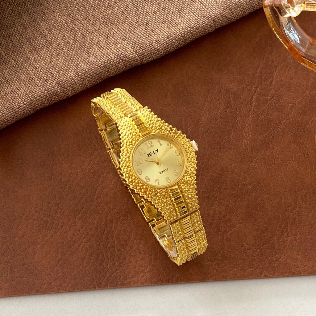 Women's Watches New Vintage Diamond Steel Strap Bracelet Watch Elegant Luxury Golden Round Dial Ladies Clock Wristwatch for Women