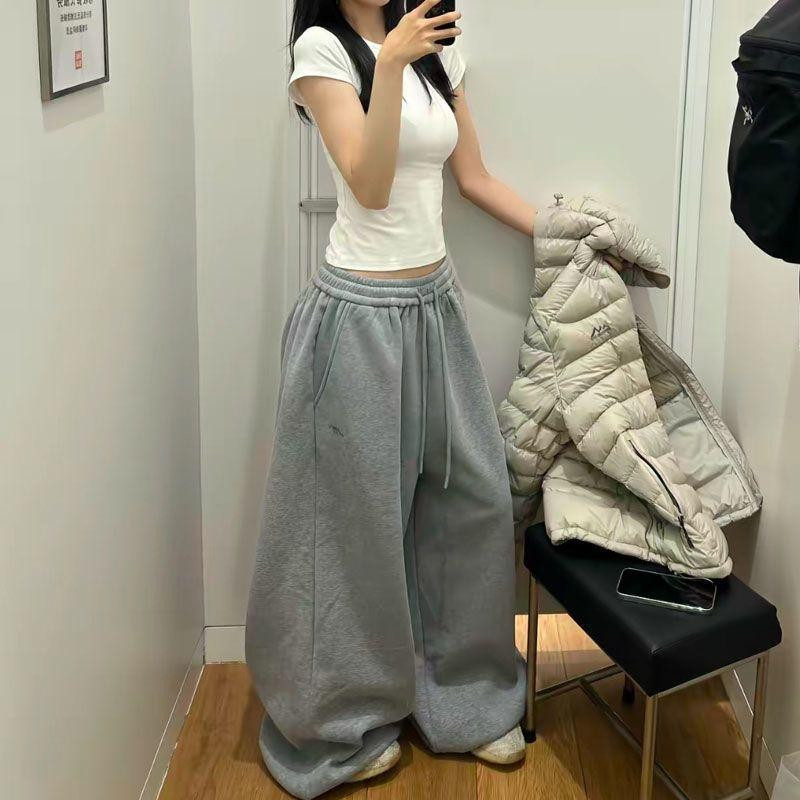 ?XZSS?Wide Leg Retro Lazy Style Loose Floor Length Sports Pants for Women