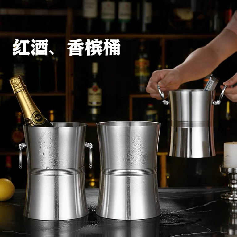 Baldi ais tebal keluli tahan karat untuk bar KTV, bekalan baldi champagne, ais kiub komersial, baldi ais untuk bir dan wain.