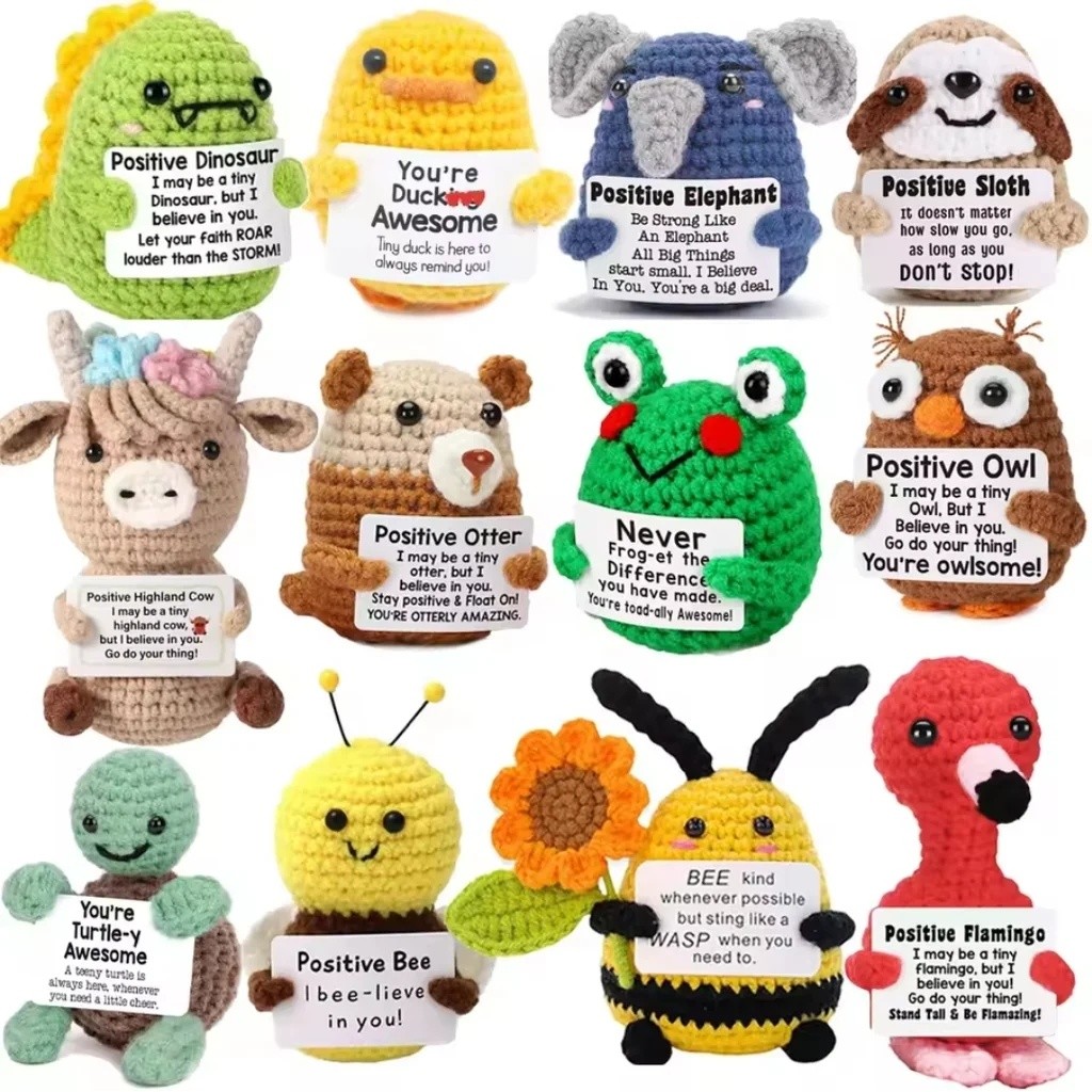 Mini Crochet Positive Handmade Emotional Support Energy Plush Doll Toys Gift Friend Teacher Day Birthday Xmas 正能量励志
