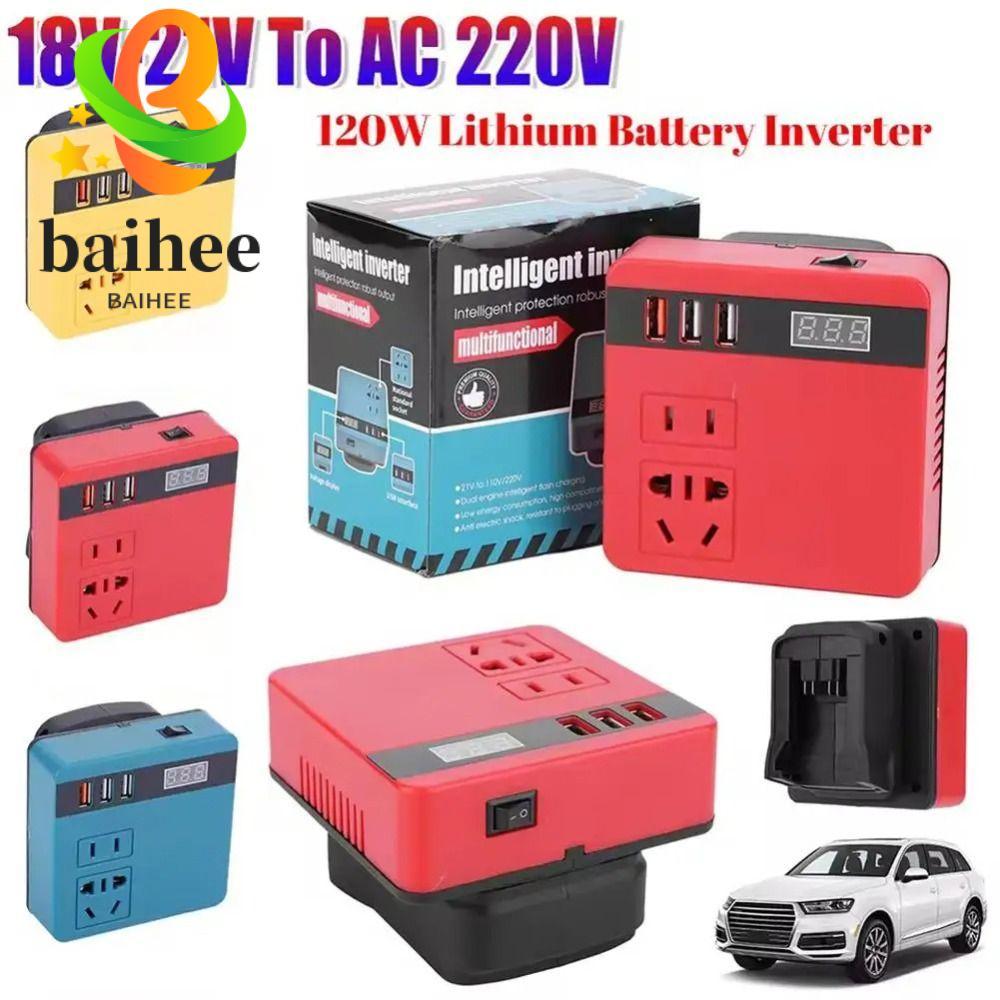 BAIHEE 1Pcs Battery Inverter, Dual Plug Multifunctional Smart Transformer, Household 18V 20V To 220V 120W Outdoor Work Inverter For Makita For Dewalt For Milwaukee 18V Battery