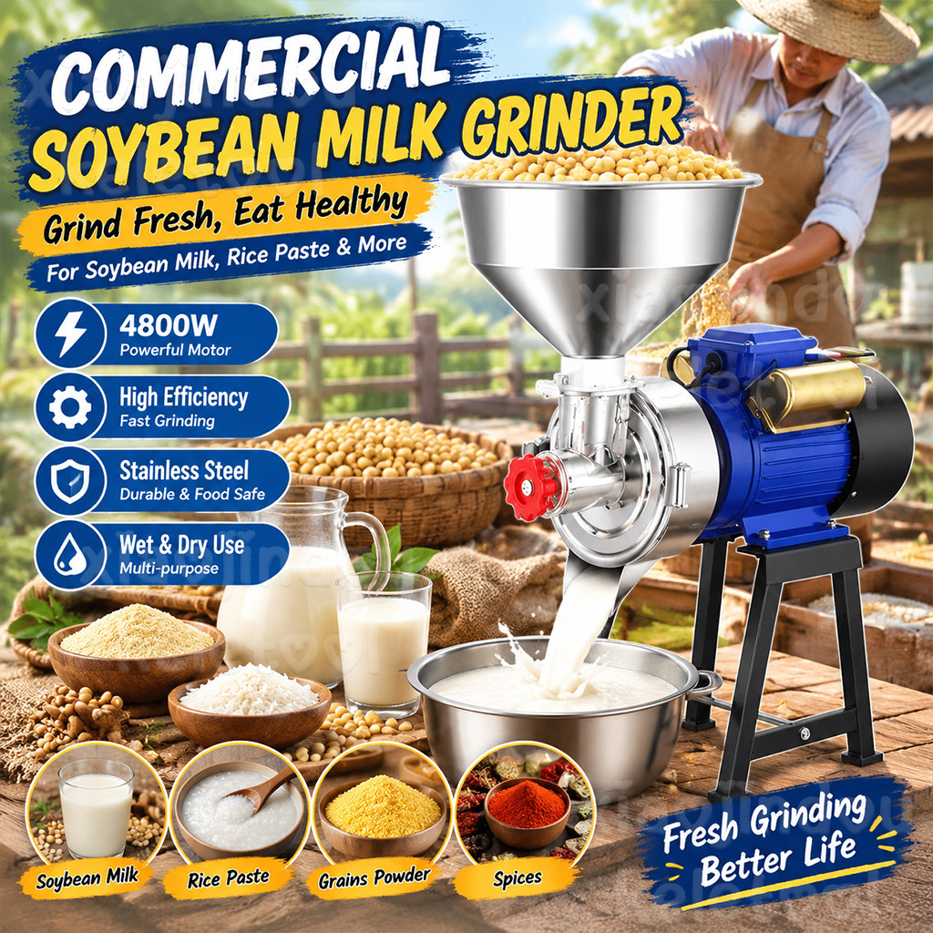 Mesin Pengisar Tepung Jagung Elektrik 5500W Wet Dry Food Mill Stainless Steel Corn Soybean Spice Grinder Household Commercial Cereal Grain Crushing Machine for Feed & Flour 磨粉机