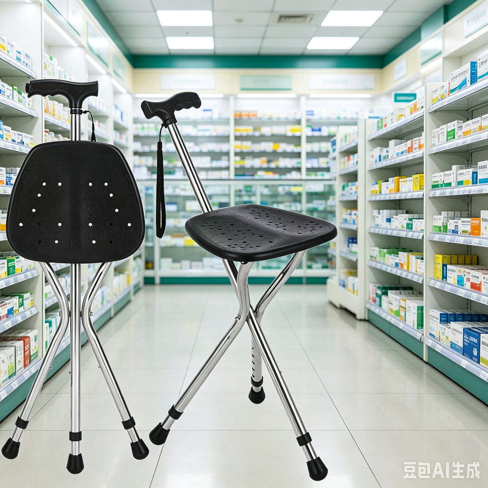 Walking Cane Stool Elderly Anti-slip Folding Walking Cane Chair、walking aid、 cane、tongkat orang tua、tongkat lipat、tongkat 4 kaki、Foldable stick for elderly、 kaki 4、拐杖椅子