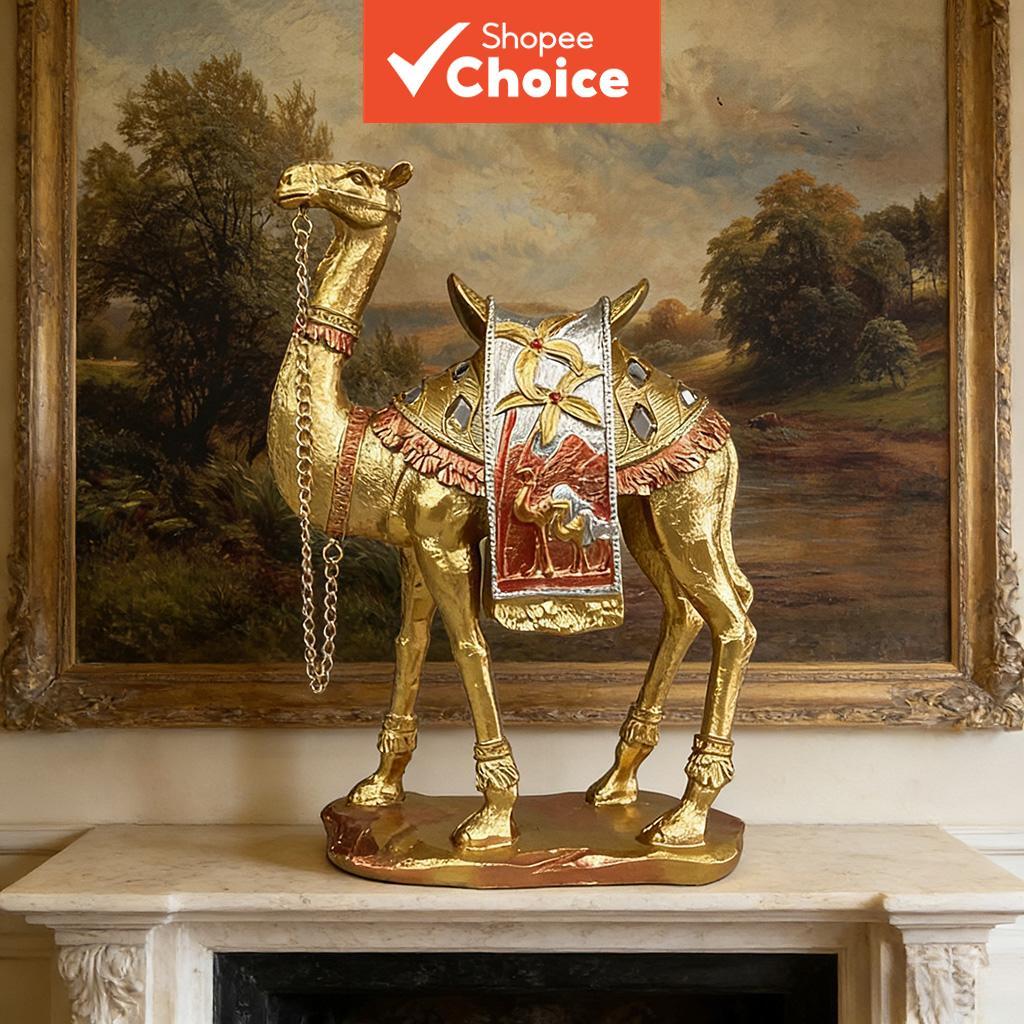  European Style Light Luxury Golden Camel Ornament, Creative Home Wine Cabinet Entryway Decor Craft, Auspicious Housewarming Opening Gift Desktop Decoration  Hiasan Unta Emas Mewah Ringan Gaya Eropah, Hiasan Kreatif Kabinet Wain Pintu Masuk Rumah, Hadiah