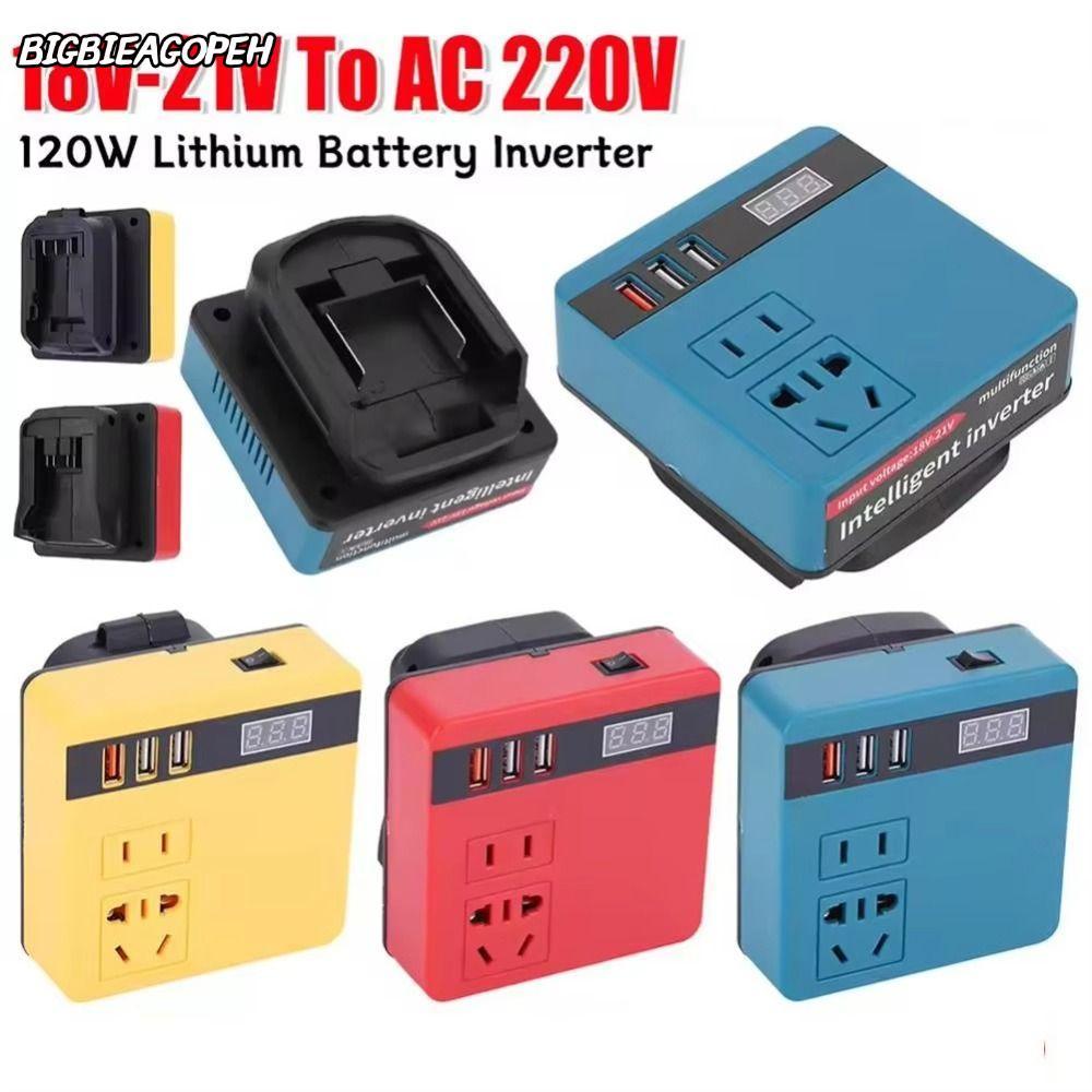 BIGBIEAGOPEH 1Pcs Smart Transformer, Dual Plug 18V 20V To 220V Battery Inverter, Household Multifunctional 120W Outdoor Work Inverter
