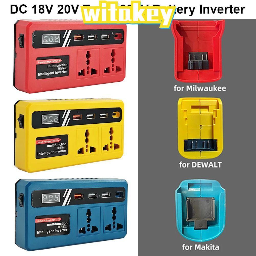 WITAKEY 1Pcs Battery Inverter, Multifunctional with 4 USB LED Socket Smart Transformer, Household Dual Plug 18v 20v To 220v Outdoor Work Inverter