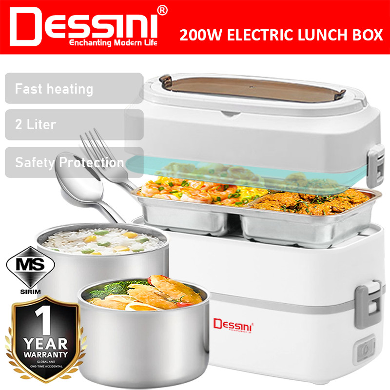 DESSINI ITALY 2L Electric Rice Cooker Lunch Box Non Stick Stainless Steel Inner Pot with Steamer Periuk Nasi Elektrik