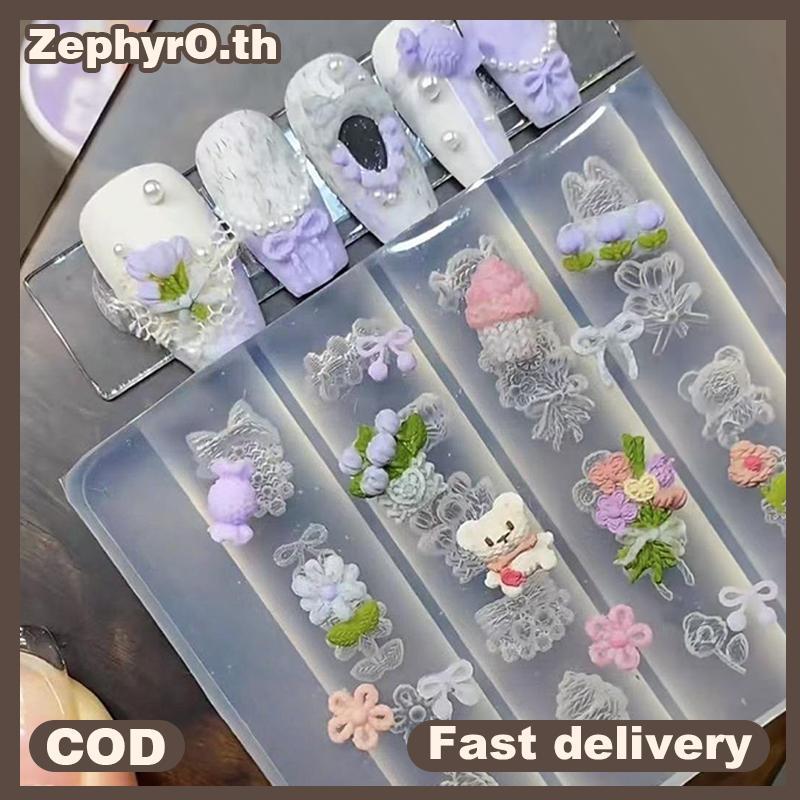 null Bow Ribbon Silicone Nail Mold Flower Nail Decorations Nails DIY Design Stereoscopic Stamping Manicure Tools null