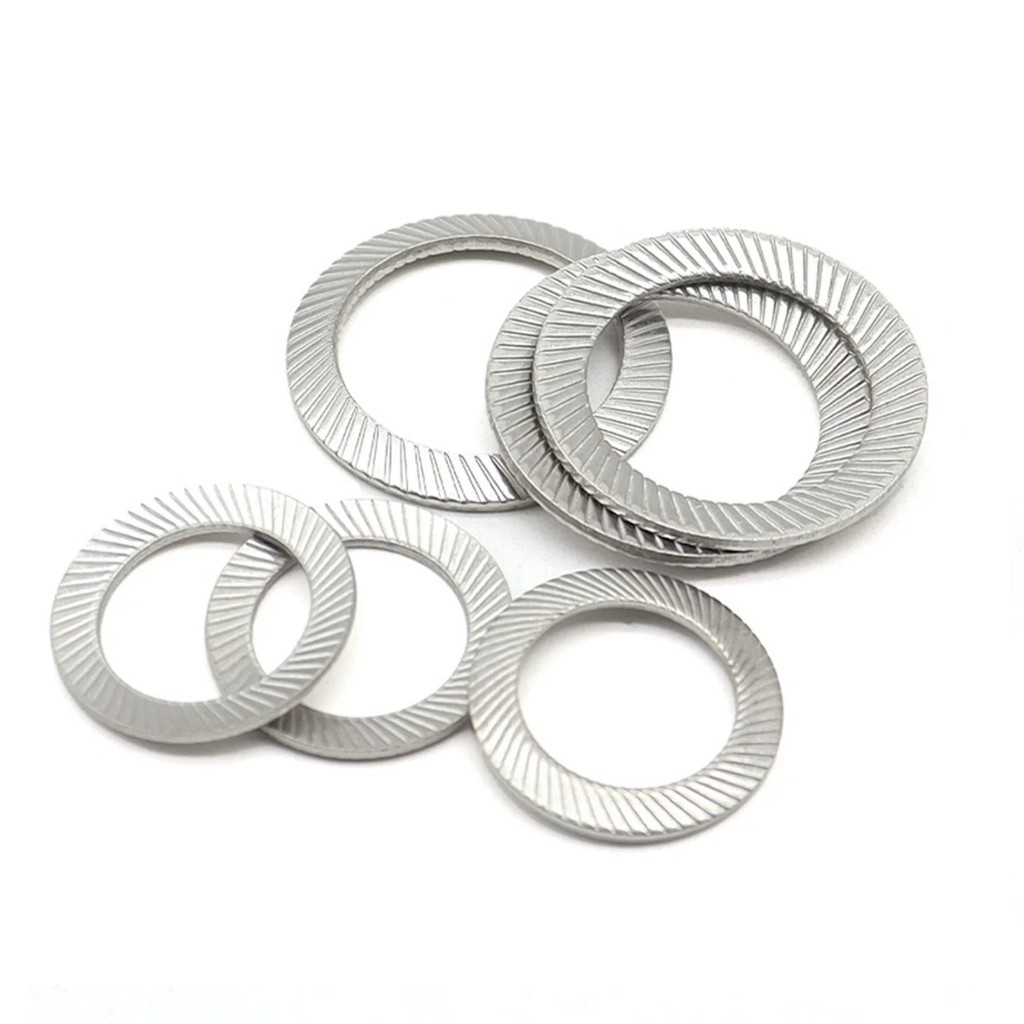 Double Stack Self-Locking Anti-Locking Washer 304 Stainless Steel Bite Type with Tooth Anti-Locking Anti-Slip Locking Screw Washer M3/M4/M5/M6/M8/M10/M12-M42