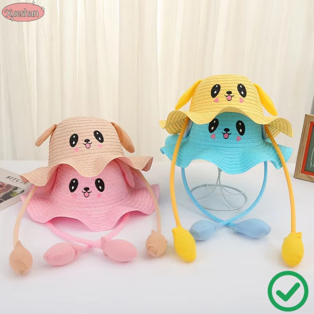 XUESHAN Rabbit Straw Hats, Wide Brim Moving Ears Children's Hats, High-quality Breathable Sunscreen Beach Hat Summer Girls Boys