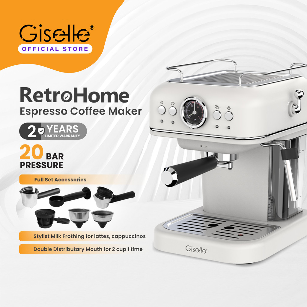 Giselle 51mm 20 Bar 1.0L Espresso Coffee Maker Coffee Machine Retro Automatic Machine with Milk Frothing (950W)-KEA0339
