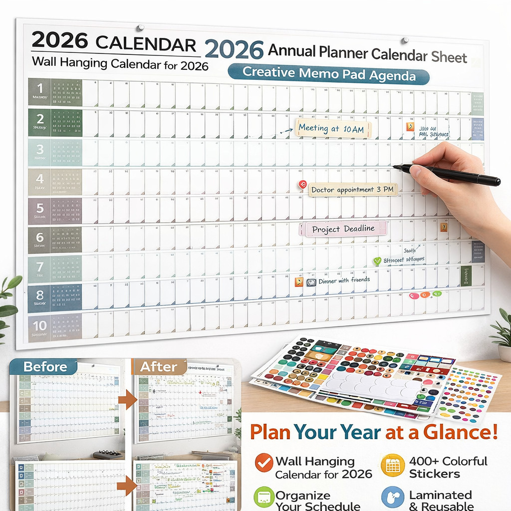 [Christmas Gift Idea] 2026 Annual English Wall Calendar - Wall Calendar 2026/Yearly Planner/Home Office Decor/Simple Elegant Design/Family Event Tracking/Student Academic Schedule