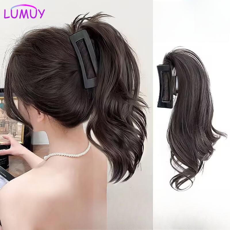 Temperament Ponytail Wig Female Shark Claw Clip Big Wave Curly Hair High Ponytail Waterfall Fountain Semi Tied High Ponytail