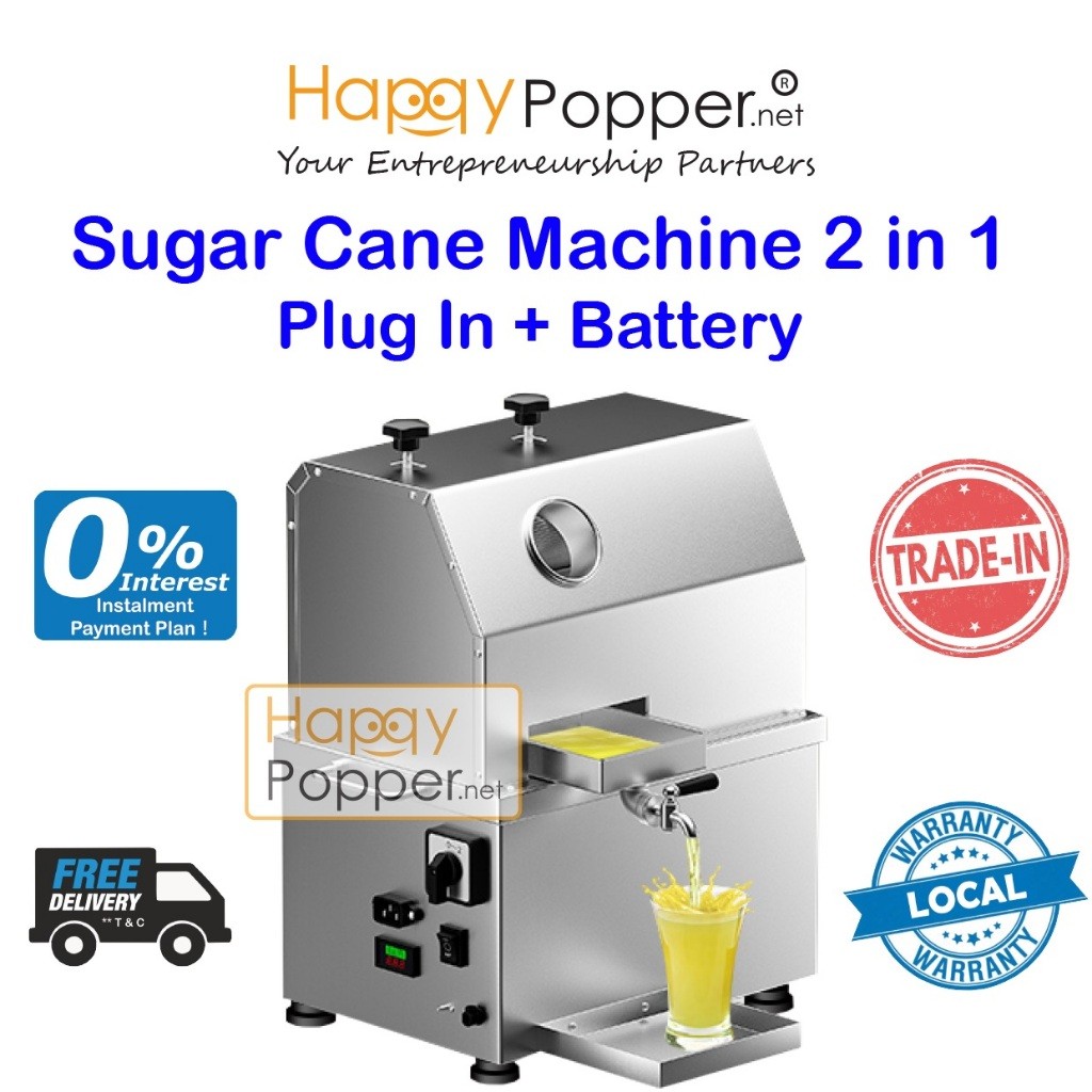 HAPPYPOPPER Commercial Mesin Air Tebu Portable Sugar Cane Machine 2 in 1 ( Plug In+Battery) Heavy Duty 二合一商用甘蔗机