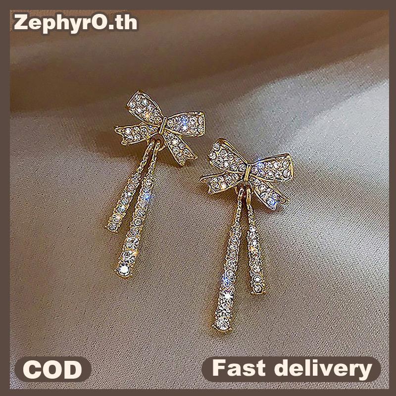 null 1Pair Exquisite Bowknot Zircon Pendant sel Earrings Light Luxury Ear Stud For Women Shiny Fashion Jewelry Birthday Party Gift null