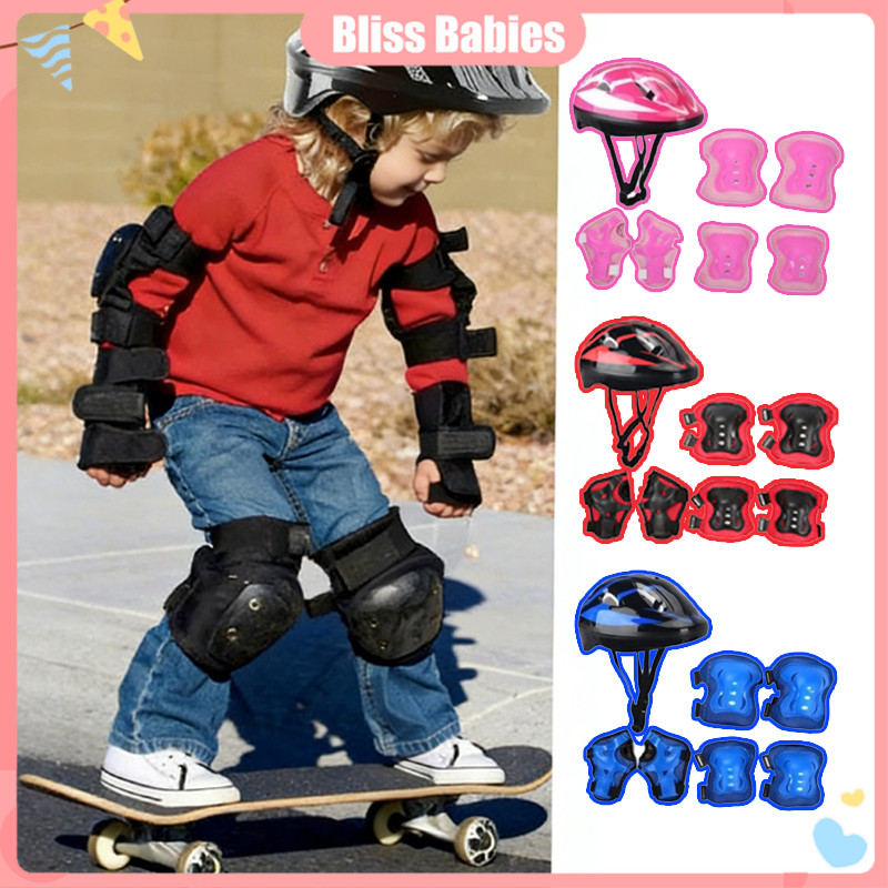 7pcs Kids Protective Cycling Helmet Knee Skate Cycling Bike Outdoor Sport Use Kanak-kanak Perlindungan Berbasikal