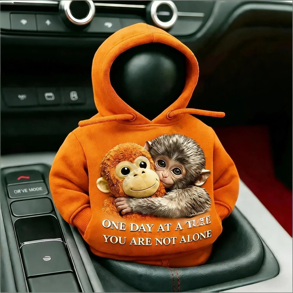Cute Monkey Gear Shift Cover Hoodie Plush Car Interior Decor Steering Wheel Knob Cosplay Gift for Driving Enthusiasts