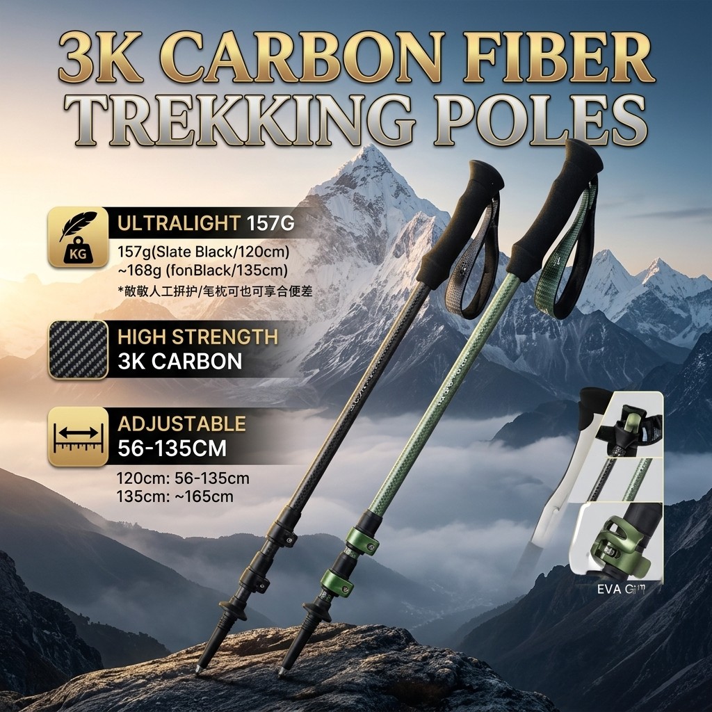 Carbon Fiber Trekking Pole 168g – Lightweight Telescopic Hiking Stick – Tongkat Hiking Outdoor Gear