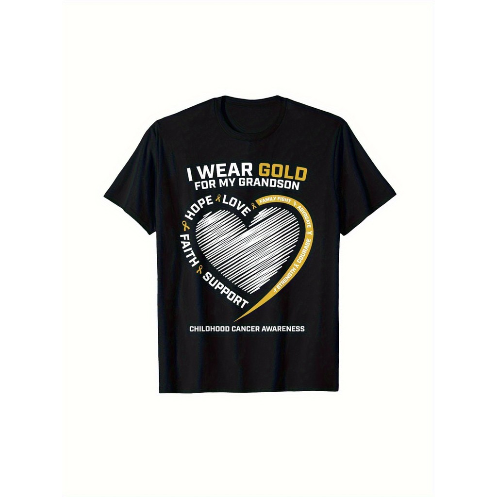 I Wear Golden For My Grandson Childhood Cancer Awareness Lovers Clothes Fashion Tshirt Men Big