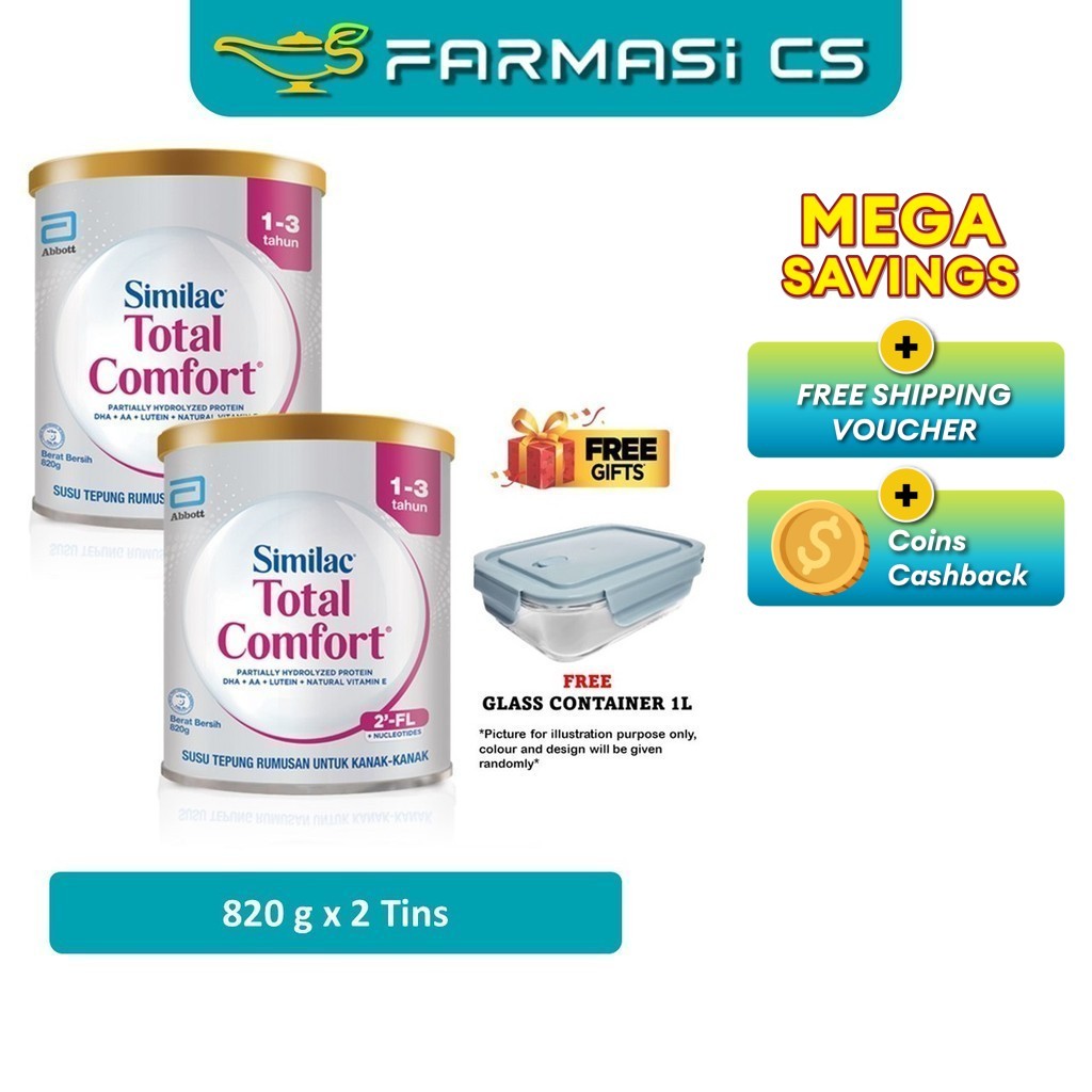 Abbott Similac Total Comfort 820g x 2 Tins FOC Glass Container Date [ 1 - 3 Years Milk…