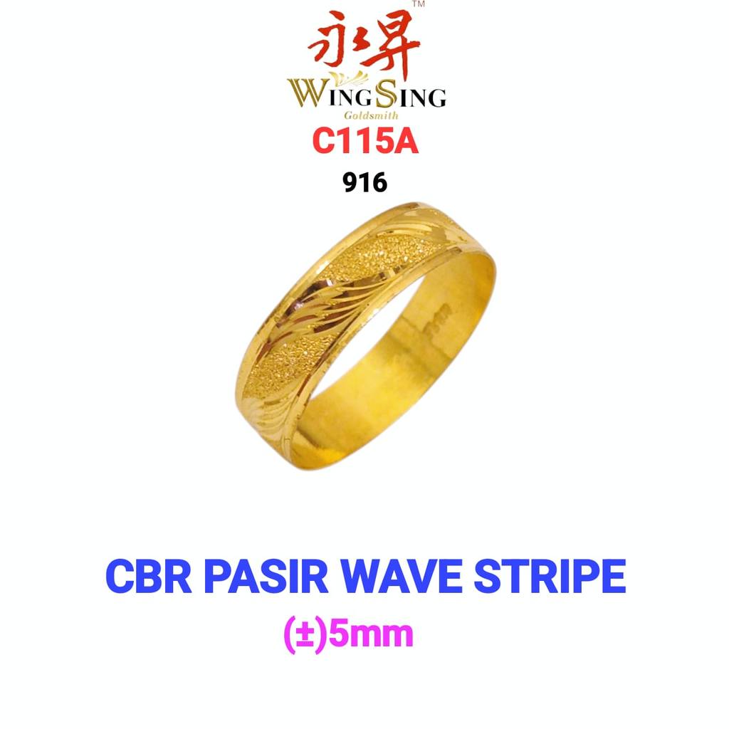 Wing Sing 5mm Cincin Pasir Wave Stripe CBR Padu Emas 916 / 西德戒指 / 916 Gold Cincin Belah Rotan Cincin Merisik Unisex 916