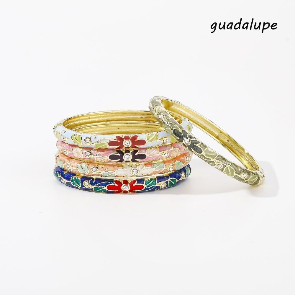 GUADALUPE Vintage Cloisonne Bangle, Big Floral Enamel Chinese Flower Bangle, India Ethnic Classic Chinese Women's Hand Bracelet Jewelry Gifts