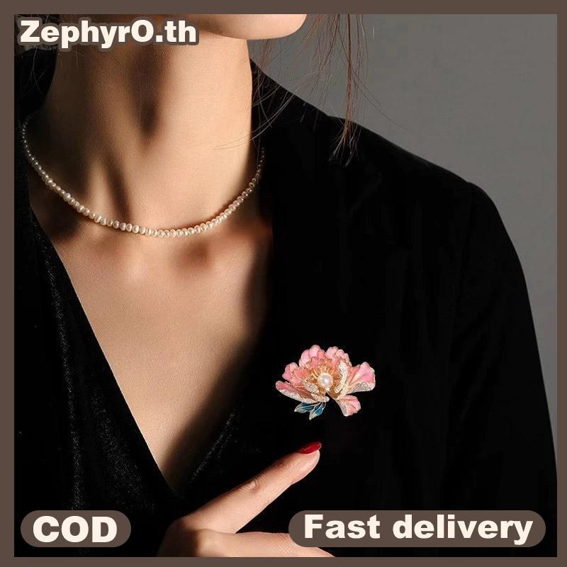 null Elegant Delicate High-end Peony Flower Pearl Enamel Brooch Fashion Luxury Clothing Accessories Coat Pins Corsage Holiday Gifts null