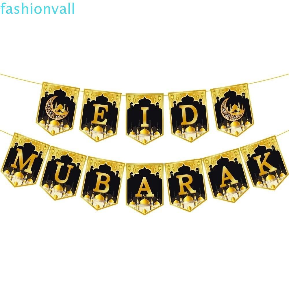 FASHIONVALL A Set Eid Mubarak Decorations, Crescent Moon Traditional Ramadan Decorations, Ornaments Elegant Design Gold Black  Ornaments Ramadan Celebration
