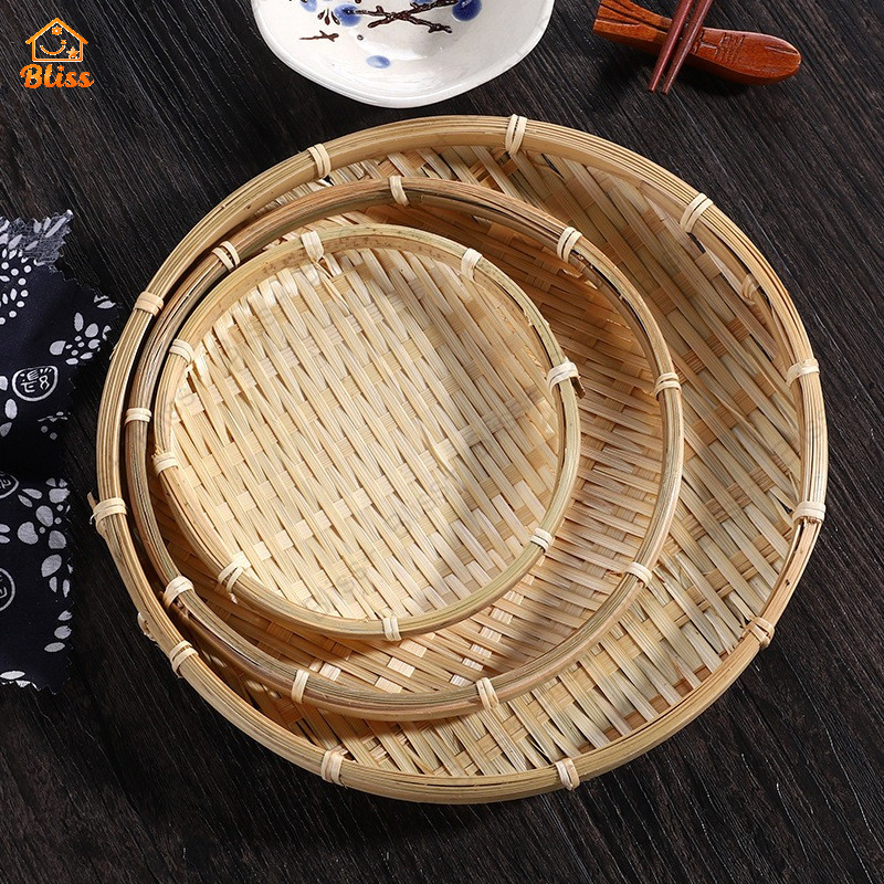 Bamboo Woven Storage Basket Bread Basket Fruit Basket Handmade Bamboo Decorative Tray Kitchen Living Room Bakul