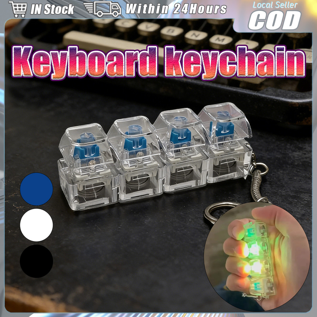 Light-Emitting Fidget Keyboard Keychain 4 Keys Decompression Toy Russian Long Strip Keycap Keychain Anti Stress Toy