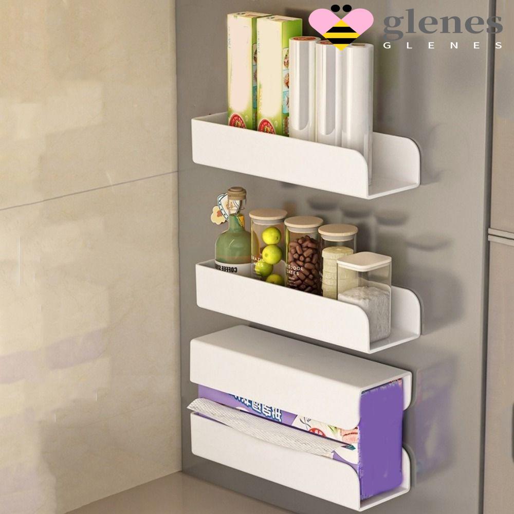 GLENES Wet Wipe Storage Box, Self Adhesive Plastic Refrigerator Tissue Box, Multi-functional Adjustable Punch Free Large Capacity Detachable Storage Box Kitchen