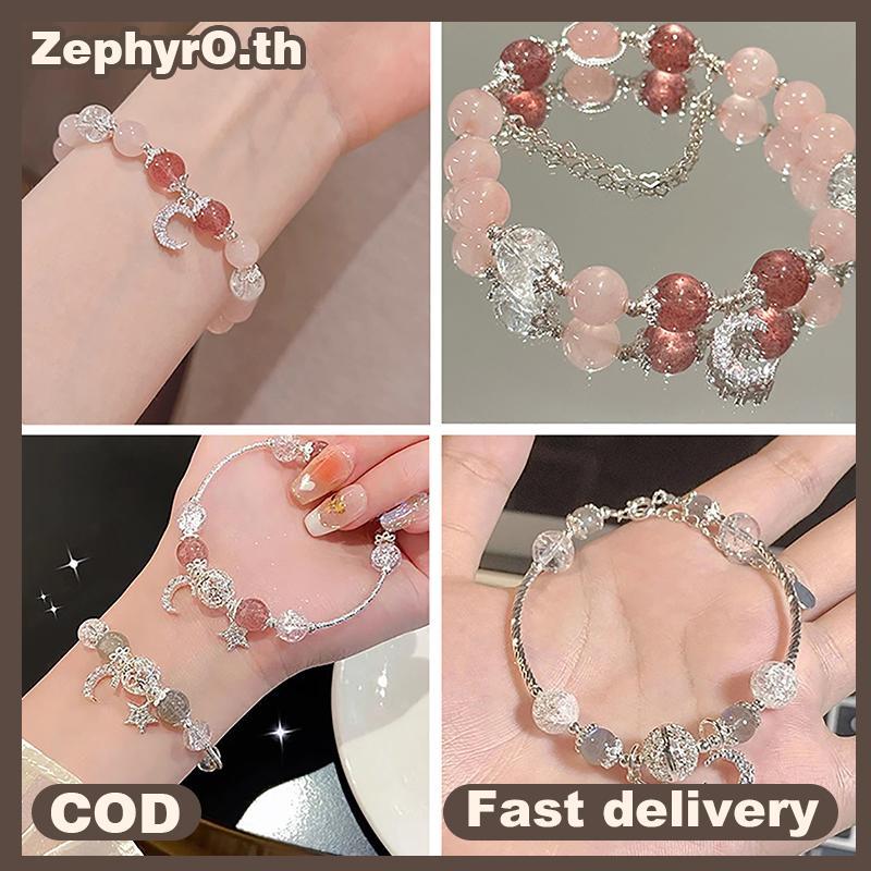 null Fashion Sweet Crystal Beaded Bracelet For Girls Star Moon Pendant Bracelets Jewelry Accessories Friendship Gifts null