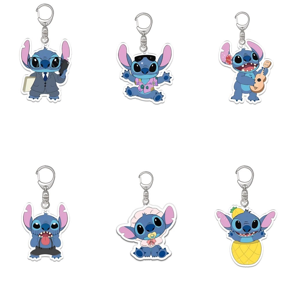 Cute Stitch Disney keychain made of transparent acrylic mica to decorate backpacks, handbags, car key chains, gift accessories